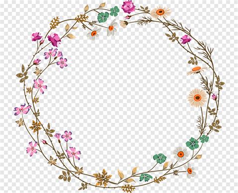 Colorful simplicity flower vine circle border texture, yellow and pink ...