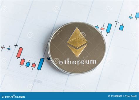 Ethereum Cryptocurrency Coin on Candlestick Trading Chart. Editorial ...