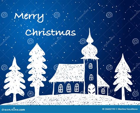 Christmas Church with Snow at Night Stock Vector - Illustration of ...