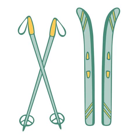 Vector drawing of ski poles and doodle-style skis on a white background ...