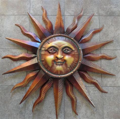 Large Copper Patina Sun Face Wall Hanging Metal Art Decor 38" Indoor Outdoor | Metal sun wall ...