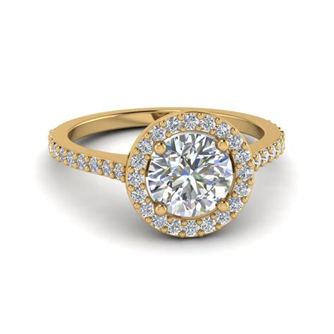 Simple Round Halo Diamond Engagement Ring In 14K Yellow Gold ...