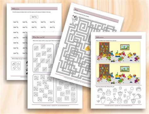 Concentration Exercises for Kids Part 2 age 8-12 39 Printable Worksheets With Solutions Download ...