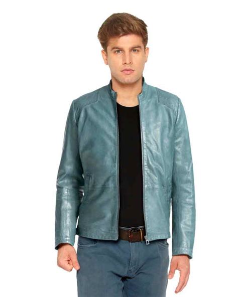 Mens Casual Leather Jacket with Shoulder Patches