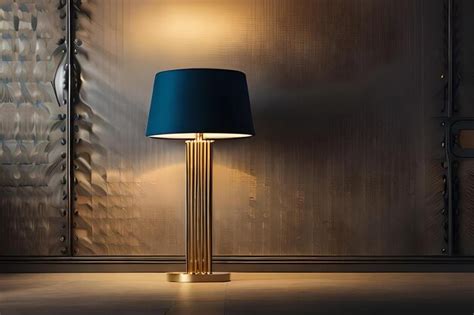 Premium AI Image | a floor lamp with a blue shade that says " the lamp is made by the designer