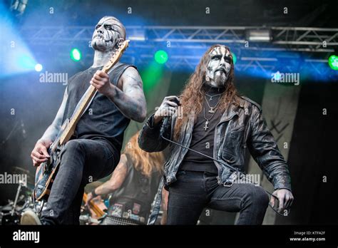 Norway, Borre – August 18, 2017. The Norwegian black metal band Gaahls Wyrd performs a live ...