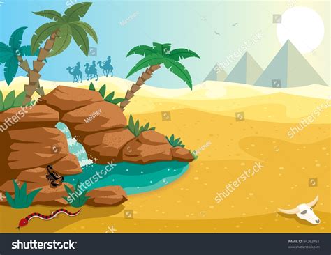 Desert Oasis Cartoon Illustration Small Oasis Stock Vector (Royalty ...