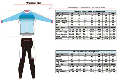 Women's Long Sleeve Cycling Jersey Size Chart | Chogory