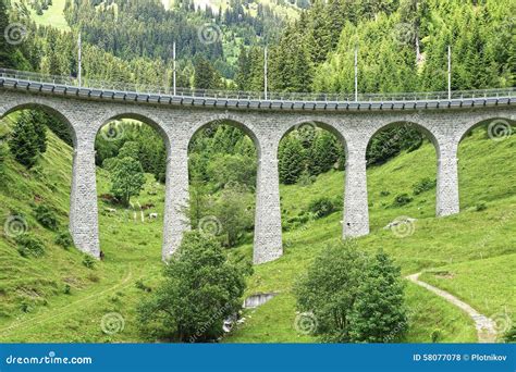 Mountain Train Viaduct in the Swiss Alps. Stock Photo - Image of gorge, alps: 58077078