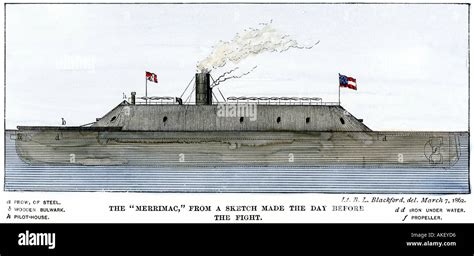 Confederate ironclad ship Merrimack from a sketch made the day before ...