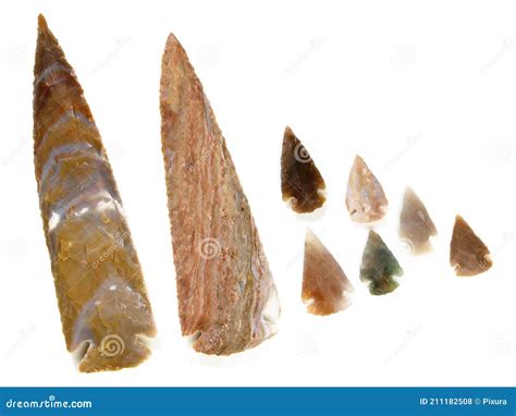 Stone Age Flint Stone Arrow Heads Isolated On White Background Royalty ...