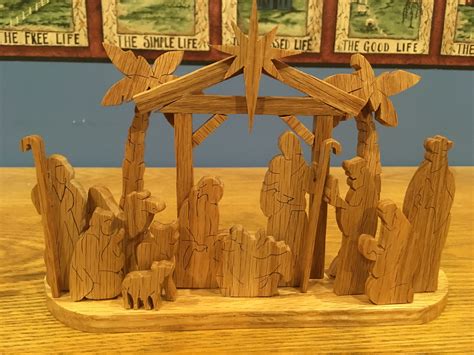 Beautiful Oak Nativity Scroll Saw Art