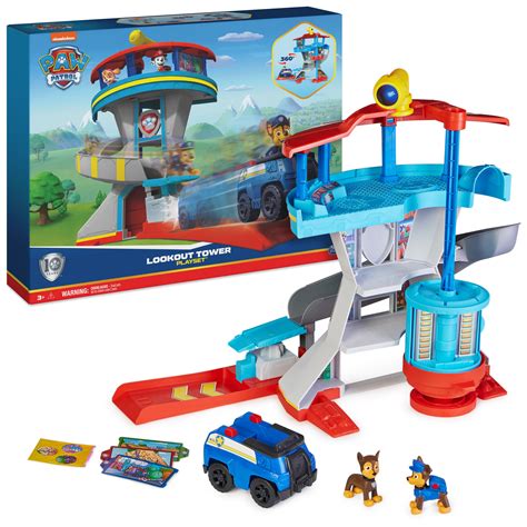 Paw Patrol Lookout Tower Playset with Toy Car Launcher, 2 Chase Action Figures, Chase’s Police ...