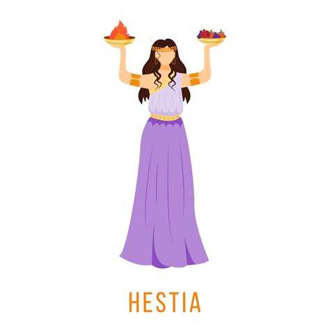 Hestia flat vector illustration. Ancient Greek deity. Virgin goddess of hearth, family, home ...