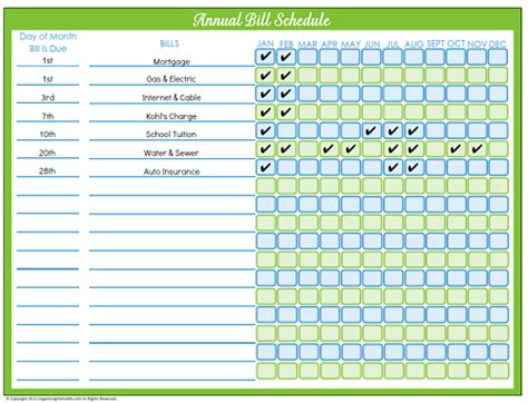 Bill Payment Schedule ~ Editable Version - Organizing Homelife