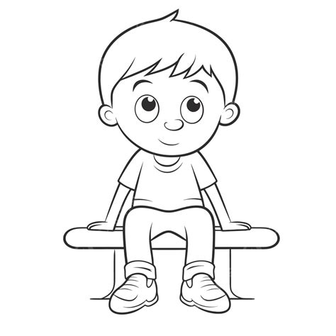 Cute Boy Sitting On A Bench Coloring Page Outline Sketch Drawing Vector | The Best Porn Website