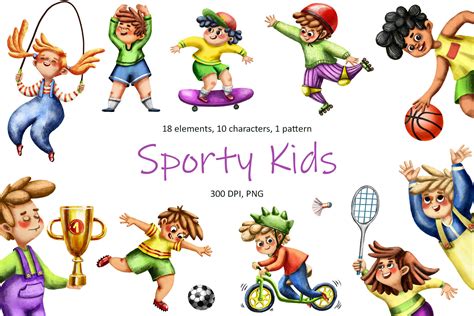 Sporty Kids - Clip Art Set By Mashamashastu | TheHungryJPEG