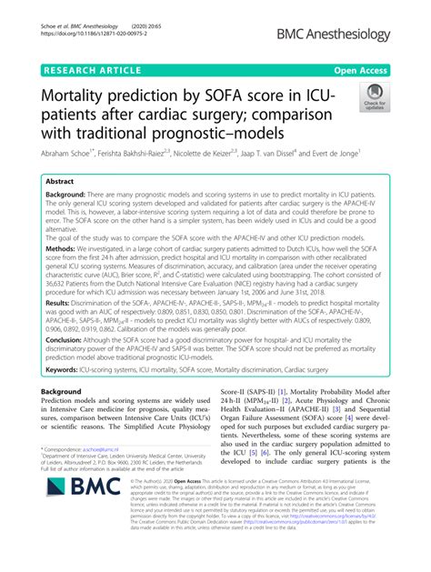 (PDF) Mortality prediction by SOFA score in ICU-patients after cardiac ...