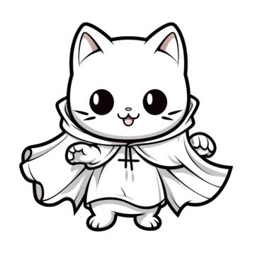 Cute Funny Cat Playful Play Ghost Brr Happy Halloween Costume Cartoon Doodle Outline, Kawaii Cat ...