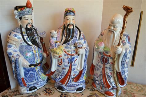 20th Century Large Chinese Porcelain Immortals Fu Lu Shou Statues (Set ...