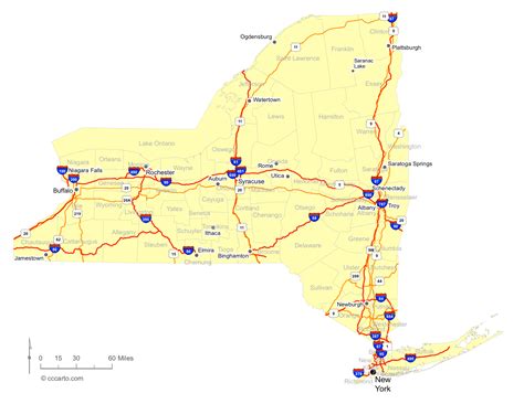 New York County Map With Cities Highways