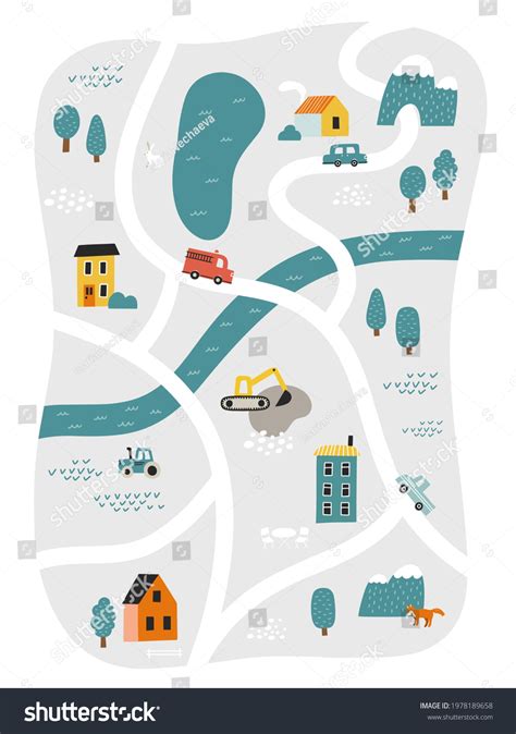 Cute Town Map Kids Room Hand Stock Vector (Royalty Free) 1978189658 ...