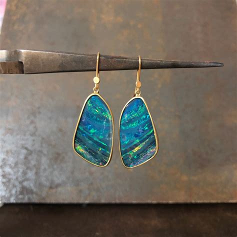 One of a Kind Bright Blue Australian Opal Earrings / Heike Grebenstein Fine Jewelry