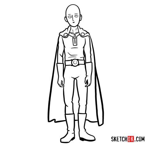 13 steps drawing tutorial of Saitama One-Punch Man - Sketchok easy drawing guides