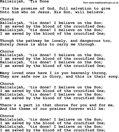 Baptist Hymnal, Christian Song: Hallelujah, 'tis Done- lyrics with PDF ...