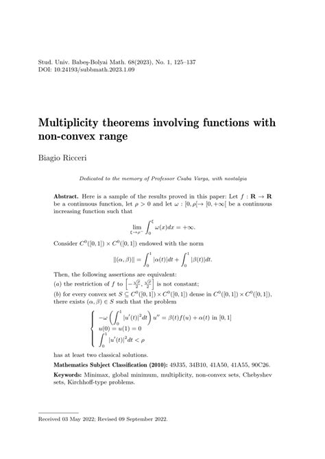 (PDF) Multiplicity theorems involving functions with non-convex range