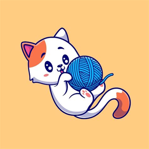 Free Vector | Cute Cat Playing Yarn Ball Cartoon Illustration