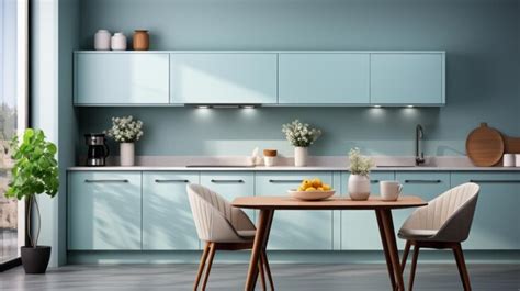 Premium AI Image | modern Kitchen interior design In pastel blue tones