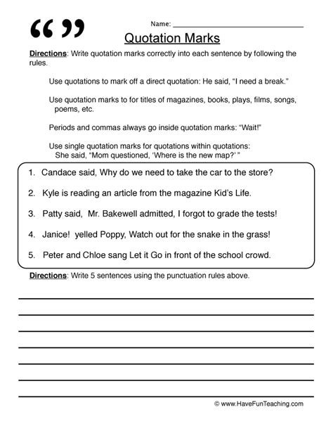 Quotation Marks Worksheet by Teach Simple