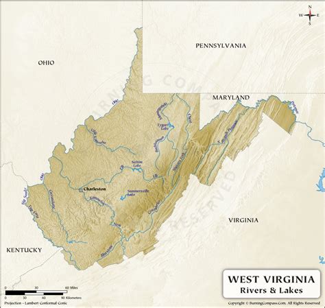 West Virginia River Map, West Virginia Rivers and Lakes