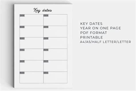 Key Dates Printable Planner Insert Year on One Page - Etsy UK