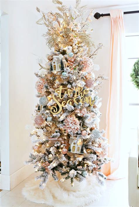 Flocked Christmas Tree with Pink and Gold Accents - Classy Clutter | Elegant christmas trees ...