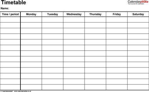 Timetable templates for Microsoft Word - free and printable