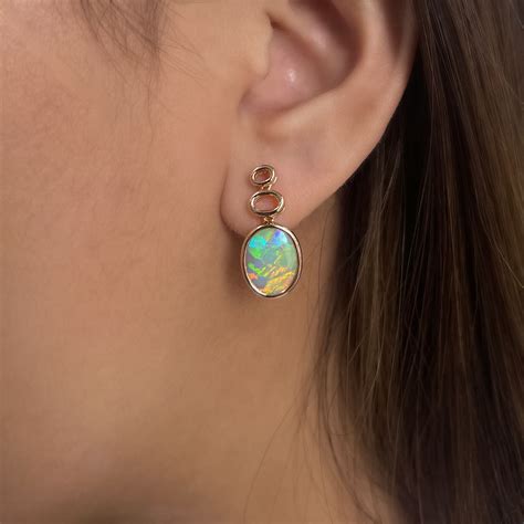 Natural Australian Boulder Opal Diamond Earrings 18K Rose Gold