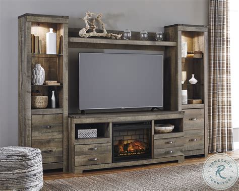 Trinell Brown 4 Piece Entertainment Wall Unit with Electric Fireplace | HomeGalleryStores.com ...