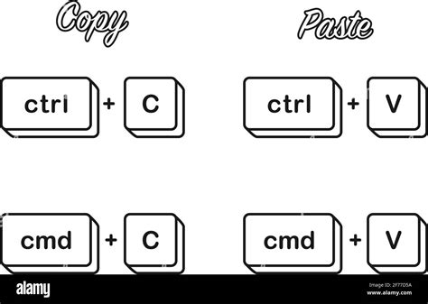 Ctrl C Cmd C and V shortcut keys for copy paste keyboard keys concept in vector icon Stock ...