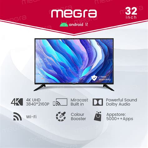 MEGRA Android TV 32" 4K UHD Smart Led TV powered by Android 12.0 ...