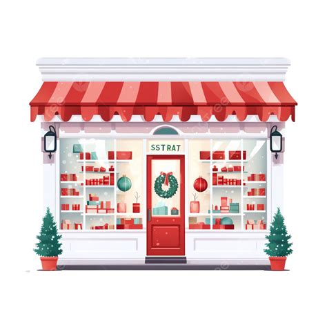 Drugstore Front In Christmas, Flat Vector Illustration, Christmas Street, Shop House PNG ...