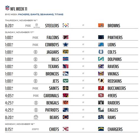 Printable Week 11 Nfl Schedule