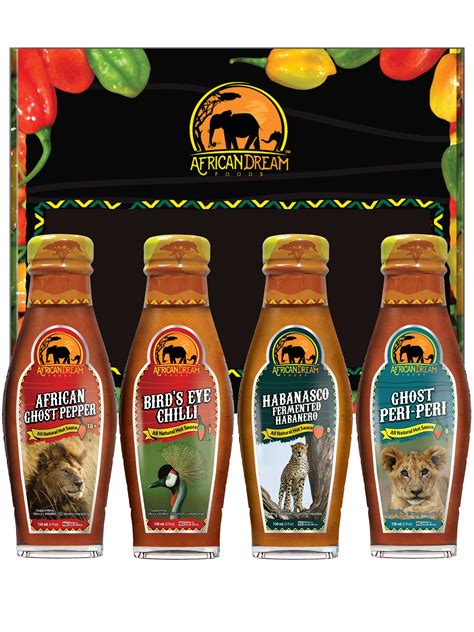 Buy 4-Pack Hot Sauce Gift Box by African Dream Foods | Hottest Variety Pack | African Ghost ...