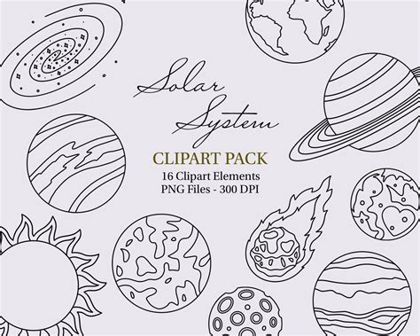 Solar System Clipart Pack Hand Drawn Doodles. Planets, Space, Galaxy ...