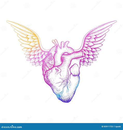 Realistic Human Heart with Wings for St Valentine Greeting Cards, Love ...