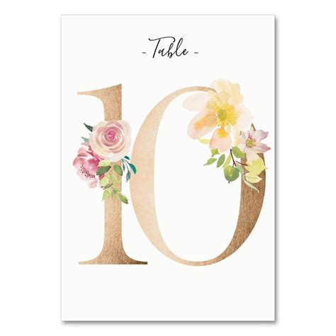 Golden 10 Floral Table Number Card | Zazzle | Floral table numbers, Table number cards, Table ...