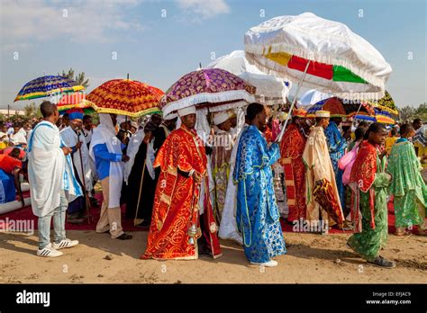 A Procession Of Orthodox Priests and Deacons During Timkat (Epiphany) Celebrations, Jinka Town ...