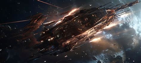 Premium AI Image | Space battle of spaceships and battle cruisers laser shots sparks and ...