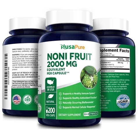 Noni Fruit 2000 mg – 200 Veg Caps (100% Vegetarian, Non-GMO & Gluten-free) – Nusapure